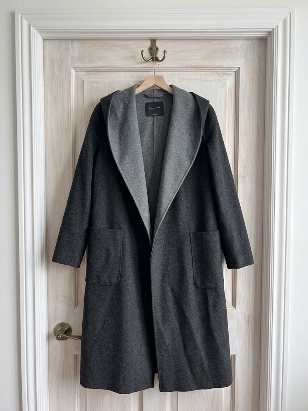 Massimo Dutti Grey Hooded Open Front Long Coat Cardigan Duster Small